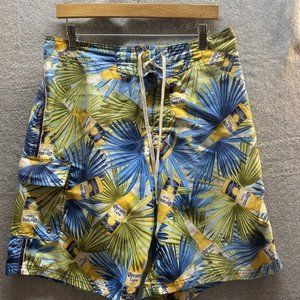 CORONA EXTRA Men Sz 34 Swim TRUNKS Blue Beer Palm Trees Board Shorts